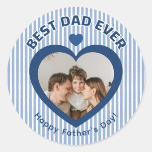 Sticker Rond Meilleur Papa Ever Carte Photo à Coeur Modèle Mini