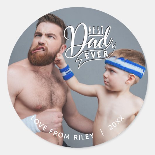 Sticker Rond Meilleur papa jamais Modèle photo (Devant)