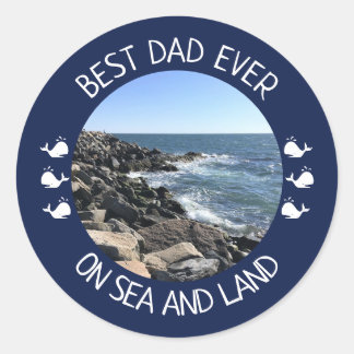 Sticker Rond Meilleur Papa Jamais Photo de l'Océan Bleu