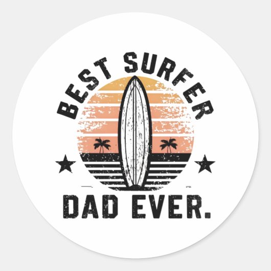 Sticker Rond Meilleur papa surfeur jamais (Devant)