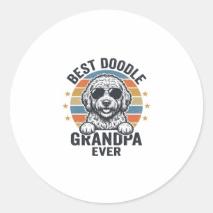 Sticker Rond Meilleur Papi Doodle Vintage Modèle de Chemise pou