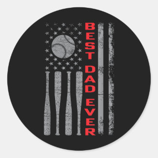 Sticker Rond Meilleur Père Jamais Fan De Baseball Avec Drapeau 