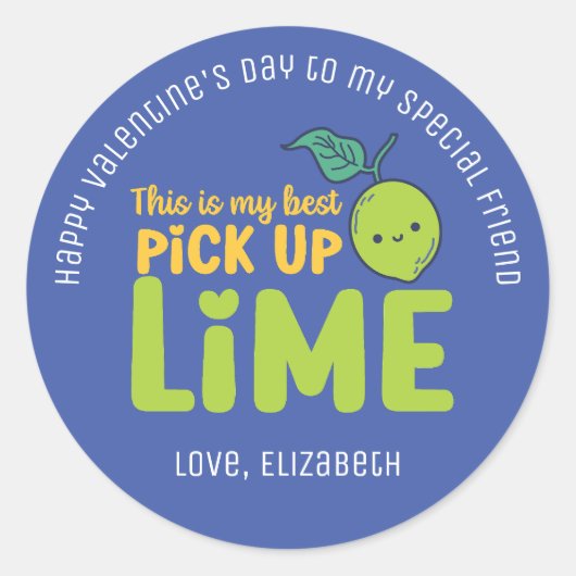 Sticker Rond Meilleur Pickup Lime Funny Pun mignon Saint Valent (Devant)