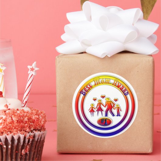 Sticker Rond Meilleur prix de maman Rainbow Family (Fête)