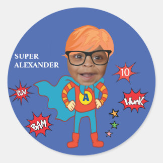 Sticker Rond Meilleur Superhero Enfant Super Comic Anniversaire