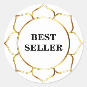 Sticker Rond Meilleur Vendeur Fleur de Lotus Dorée