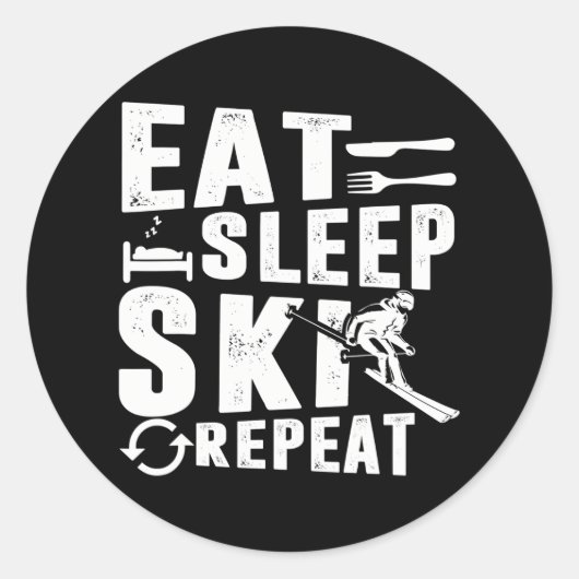 Sticker Rond Meilleur vêtement de ski Manger Sleep Ski Répéter (Devant)