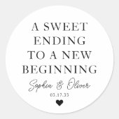 Sticker Rond MEILLEURE FIN DE NOUVEAU DÉBUT Coeur Mariage Faveu (Devant)