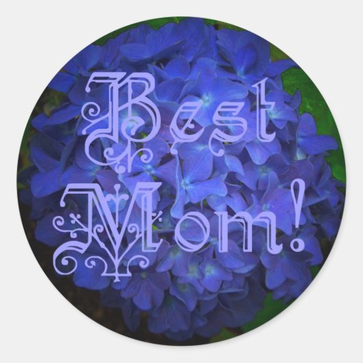 Sticker Rond Meilleure maman avec Arrière - plan de fleurs bleu (Devant)