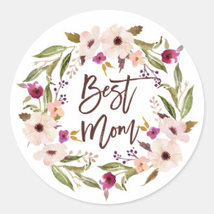 Sticker Rond Meilleure maman   Bohème Aquarelle Florale Wreath