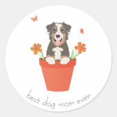 Sticker Rond Meilleure maman chien Ever Australian Shepherd Pot (Devant)