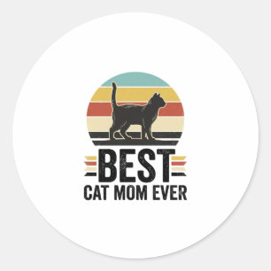 Sticker Rond Meilleure Maman de Chat Vintage Chat Noir Rétro De