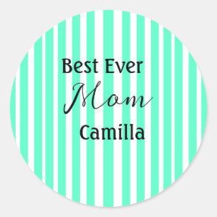 Sticker Rond Meilleure maman de tous les temps à motif rayé ver