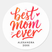Sticker Rond Meilleure Maman du Monde en Calligraphie Rouge et  (Devant)