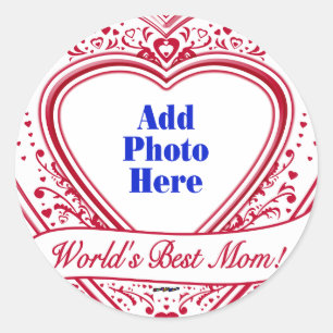 Sticker Rond Meilleure maman du monde ! Photo Red Hearts