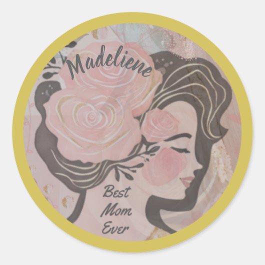 Sticker Rond Meilleure Maman Jamais De Jolies Fleurs Gold Frame (Devant)