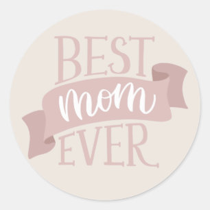Sticker Rond Meilleure maman jamais. Fleurs roses lettrage mère