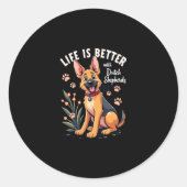 Sticker Rond Meilleure vie avec Dutch Shepherd Débardeur (Devant)