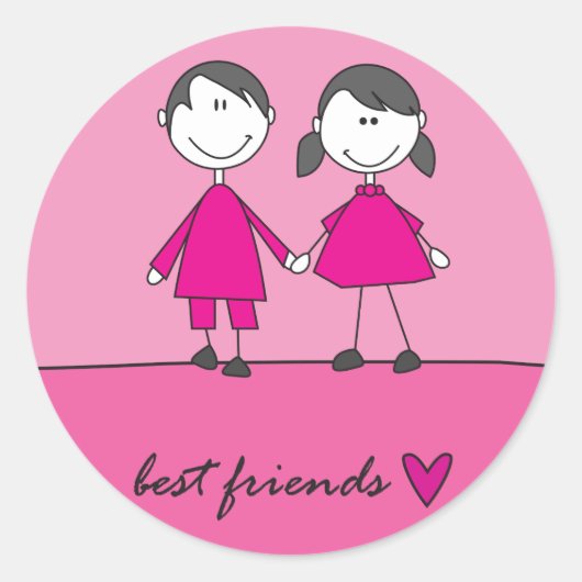 Sticker Rond meilleures amies collant rose (Devant)