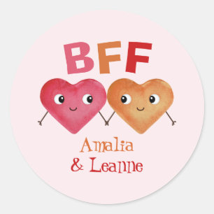 Sticker Rond Meilleures amies pour toujours BFF cœur mignon cou