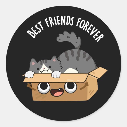 Sticker Rond Meilleurs Amis Pour Toujours Drôle Chat Et Boîte P (Devant)