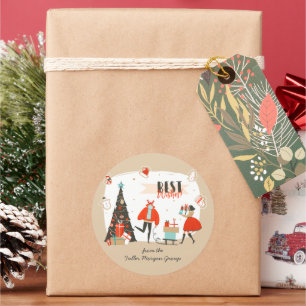 Sticker Rond Meilleurs Vœux de Noël   Rétro Moderne du Milieu d
