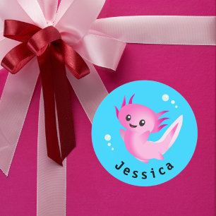Sticker Rond Mélange bulle rose Axolotl avec nom