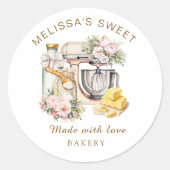 Sticker Rond Mélange de gâteau floral Cute Ingrédients Boulange (Devant)