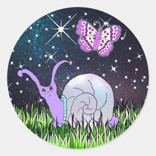 Sticker Rond Mélange Purple Snail et Butterfly Whimsical (Devant)