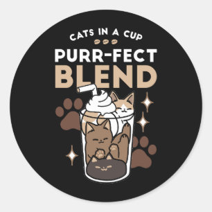 Sticker Rond Mélange Purr-Fect : Conception de café pour le caf