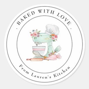 Sticker Rond Mélangeur à gâteaux Cuisiné avec amour pâtisserie