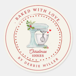 Sticker Rond Mélangeur de gâteau vintage cuit avec amour Vacanc