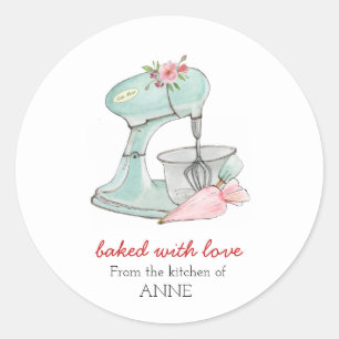 Sticker Rond Mélangeur de gâteaux "Cuit avec amour"