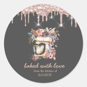 Sticker Rond Mélangeur floral Or rose Gouttes de pâtisserie