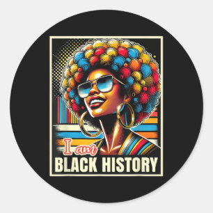 Sticker Rond Melanin Afro Black Queen I Am Black History Retro