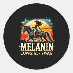 Sticker Rond Melanin Cowgirl Swag Femmes Africaine Noire Histoi
