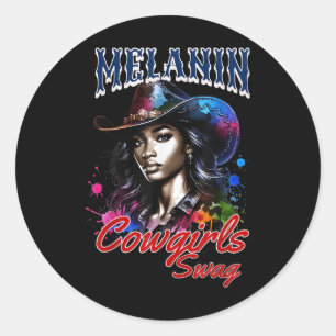 Sticker Rond Melanin Cowgirls African Melanin Usa Drapeau Swag