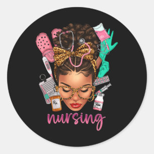 Sticker Rond Melanin Infirmière Noire Histoire Mois Afro Cheveu