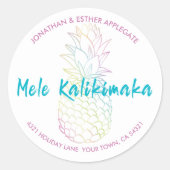 Sticker Rond Mele Kalikimaka Ananas de Noël Tropical (Devant)