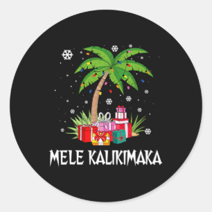 Sticker Rond Mele Kalikimaka Hawaii Palm Tree Famil