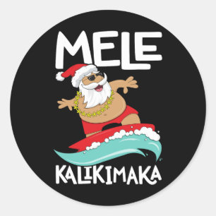 Sticker Rond Mele Kalikimaka Hawaiian Christmas Hawaii Surfing