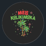 Sticker Rond Mele Kalikimaka Hawaiian Christmas Palm Tree Light<br><div class="desc">Mele Kalikimaka Hawaii Noël Palm Tree Lumières Noël</div>