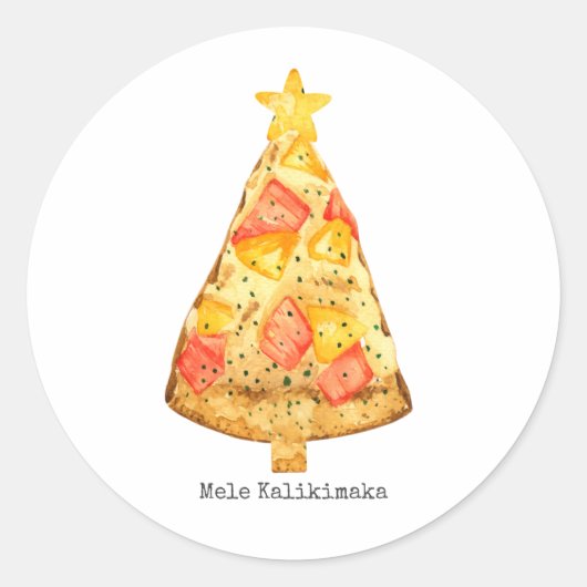 Sticker Rond Mele Kalikimaka Joyeuse pizza hawaïenne de Noël (Devant)