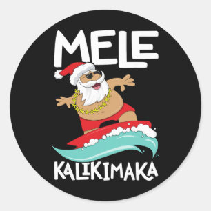 Sticker Rond Mele Kalikimaka Noël hawaïen Hawaii Surfing