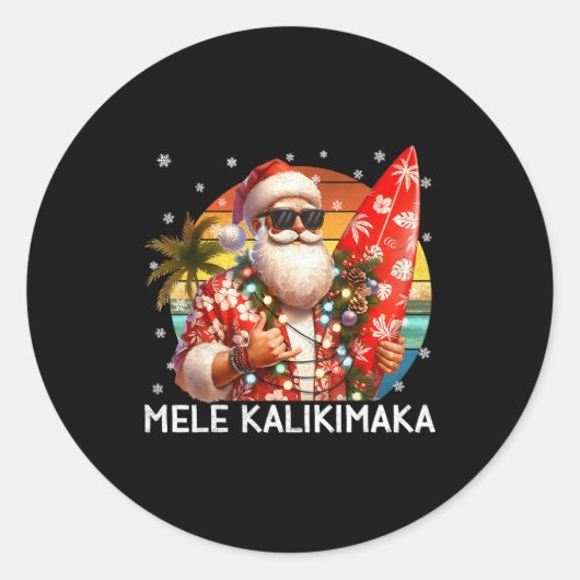 Sticker Rond Mele Kalikimaka Retro Santa Rock On Pjs Christmas (Devant)