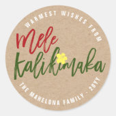 Sticker Rond Mele Kalikimaka Scripts de pinceau Hibiscus Noël (Devant)