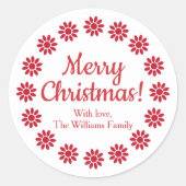 Sticker Rond Mellow Geo Flowers - white red custom Christmas. (Devant)