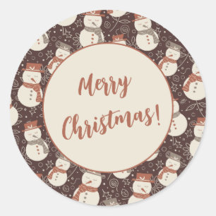Sticker Rond Mellow Snowmen - Joyeux Noël! modifiable rouge.