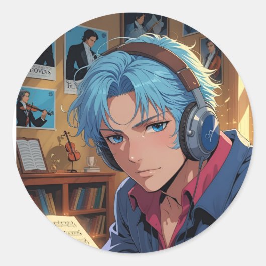Sticker Rond Mélodie en bleu (Devant)