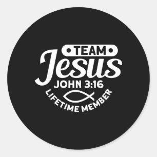 Sticker Rond Membre à vie de l'équipe Jésus Jean 3_16 - Drôle